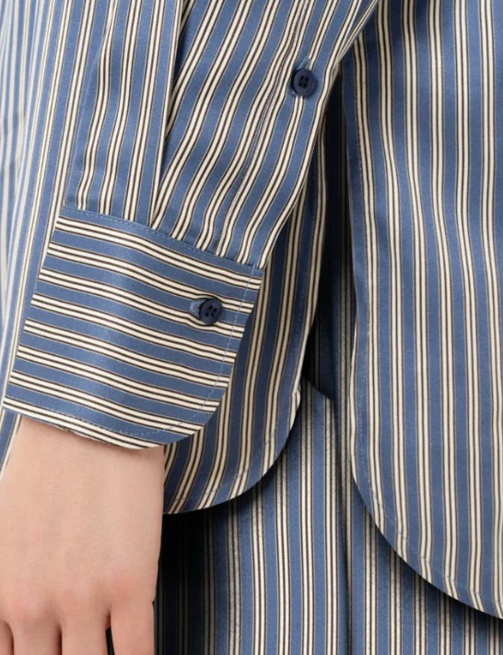 Philosophy women's blue striped satin oversized shirt buttons details