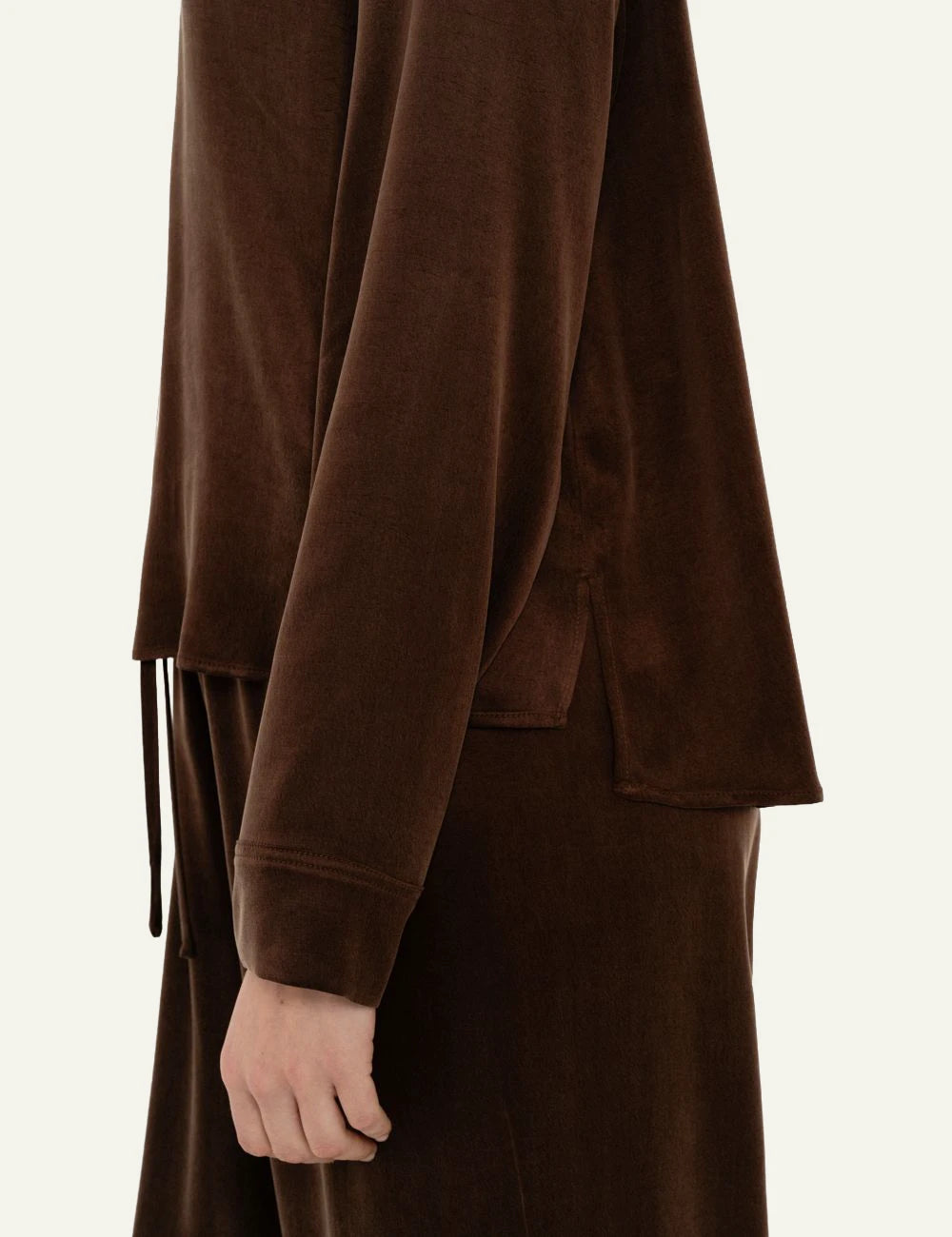 Philosophy women's brown cupro viscose mock-neck top side view details