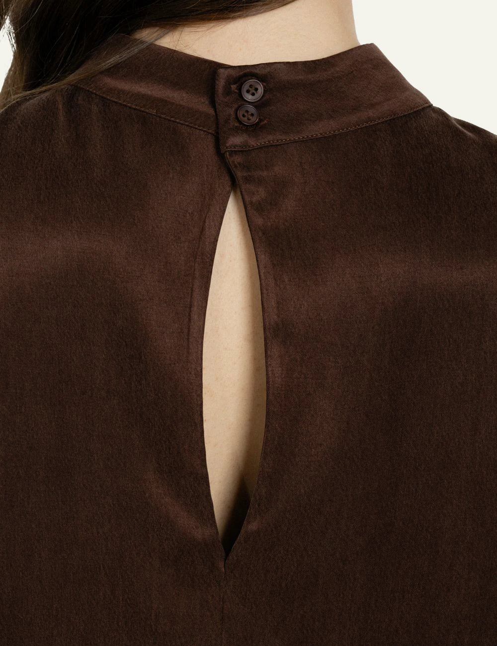 Philosophy women's brown cupro viscose mock-neck top buck view button details