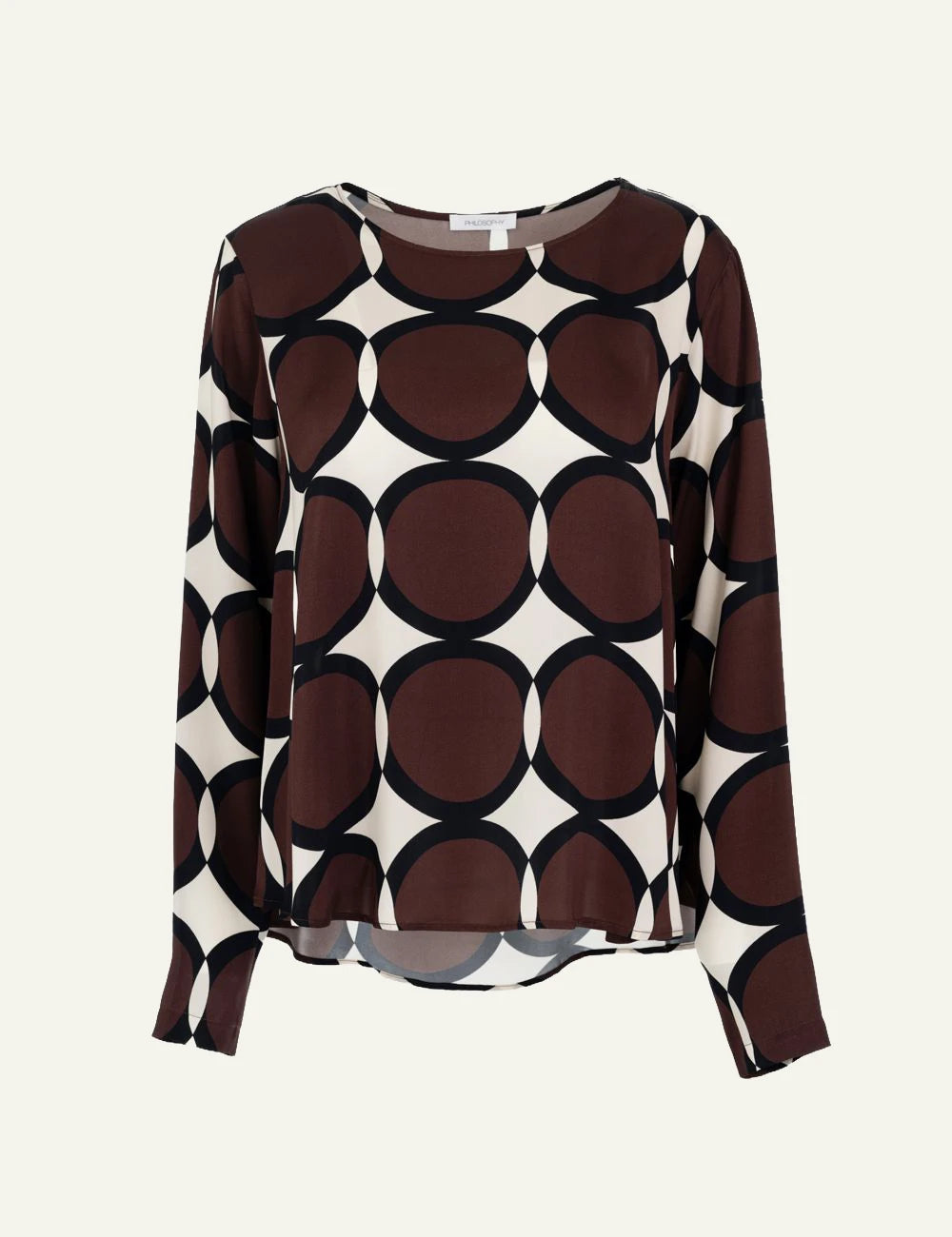 Philosophy women's brown geometric print satin long-sleeve top