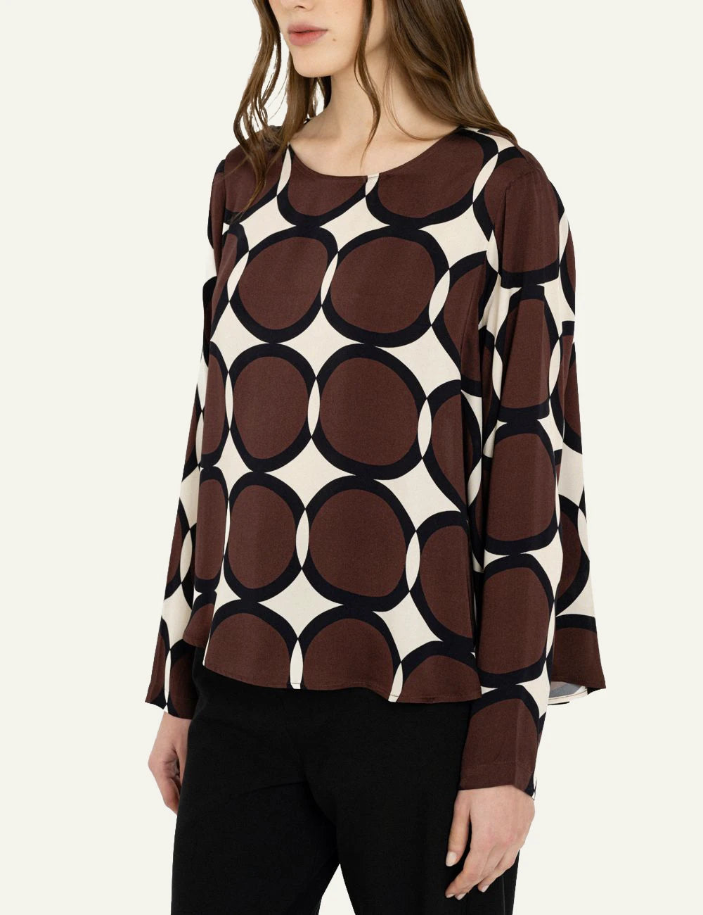 Philosophy women's brown geometric print satin long-sleeve top side view