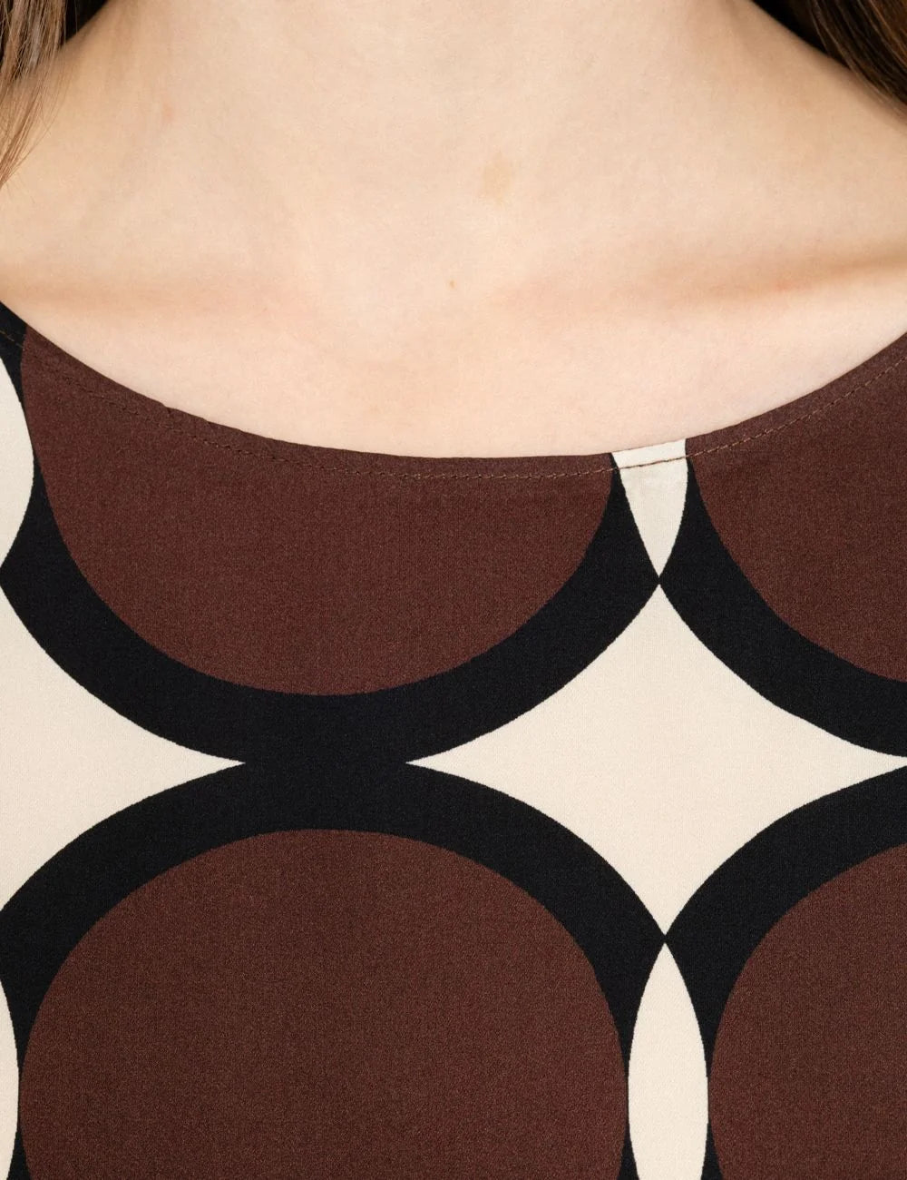 Philosophy women's brown geometric print satin long-sleeve top neck details