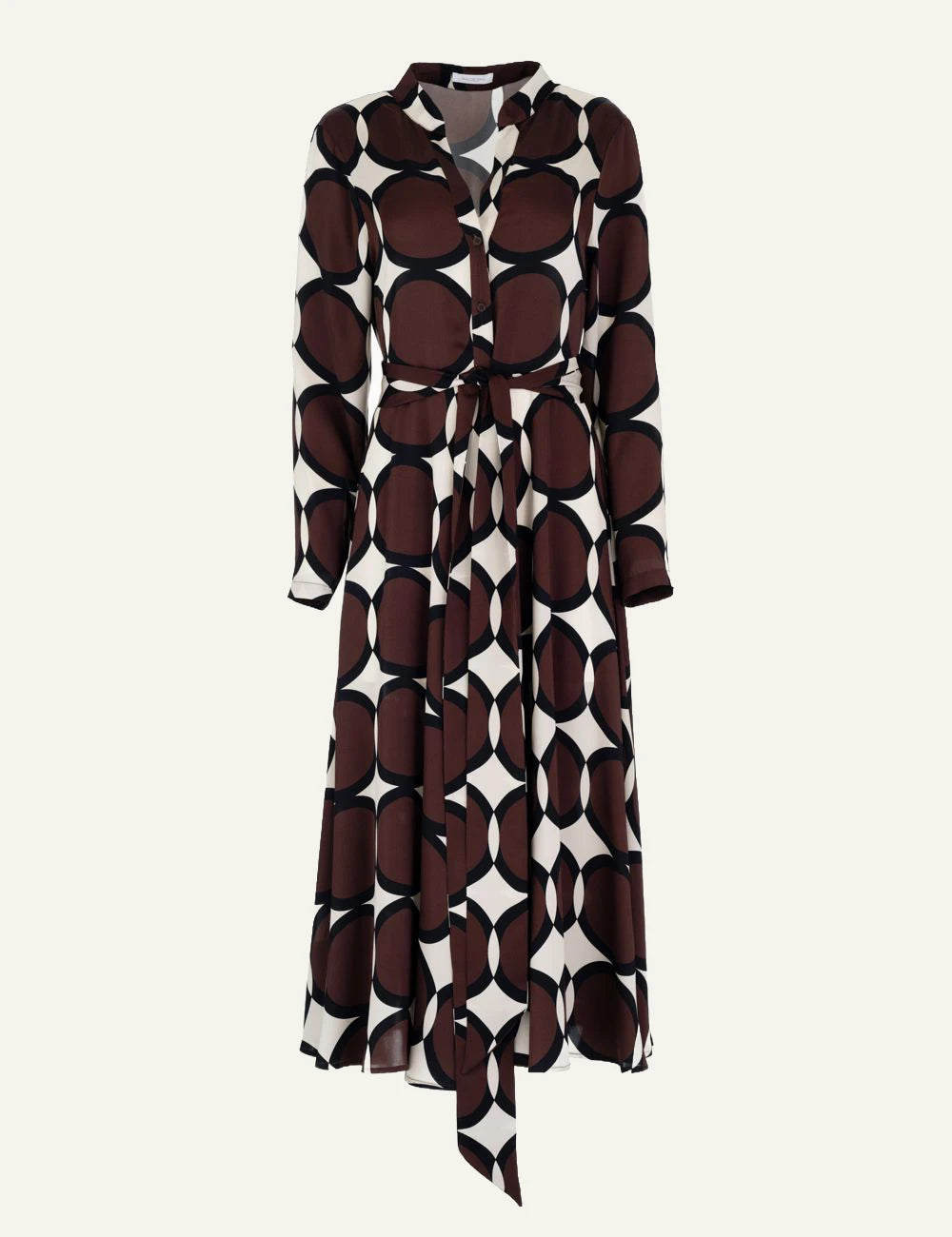 Philosophy women's brown geometric print satin maxi shirtdress front view