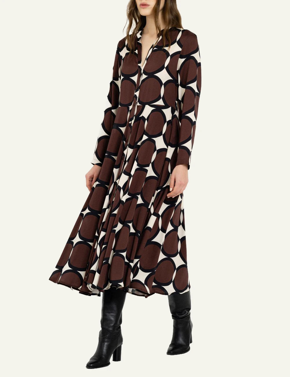 Philosophy women's brown geometric print satin maxi shirtdress full look