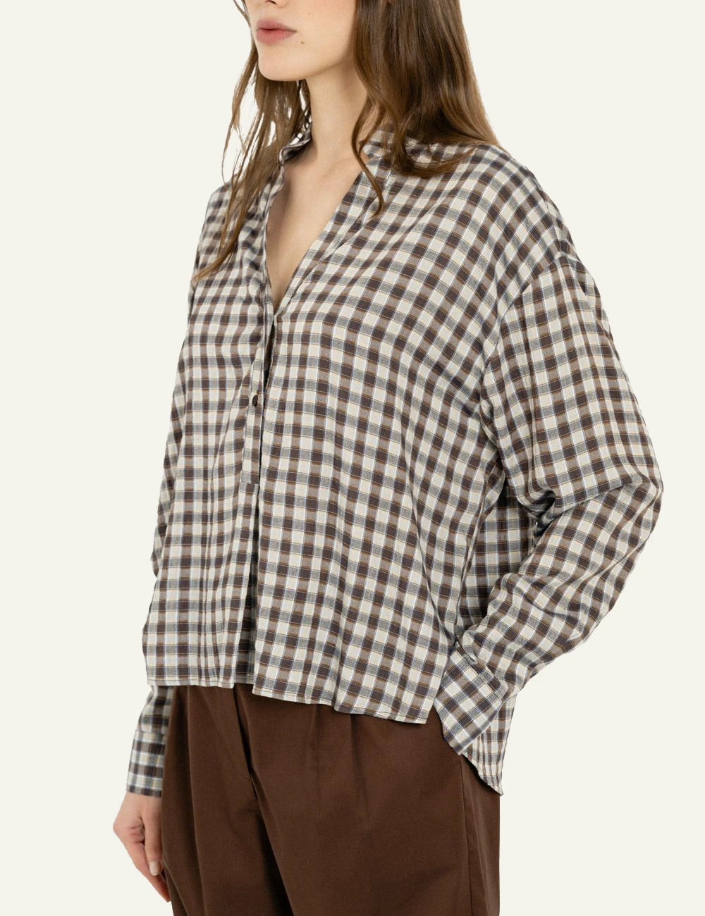 Philosophy women's brown plaid long-sleeve top side view