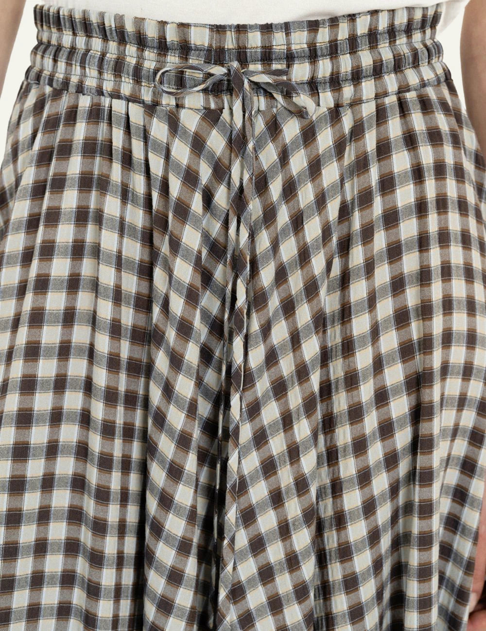 Philosophy women's brown plaid maxi skirt waist detail