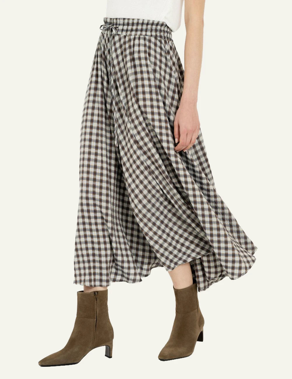 Philosophy women's brown plaid maxi skirt side view
