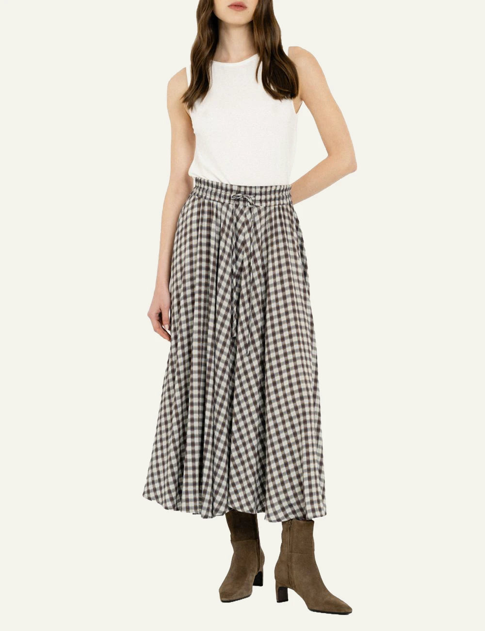 Philosophy women's brown plaid maxi skirt full look