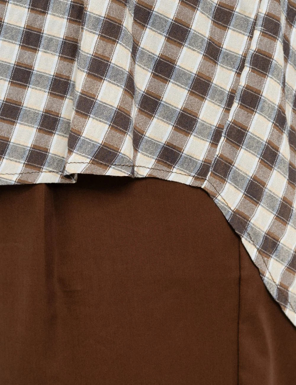 Philosophy women's brown plaid oversized shirt close up details
