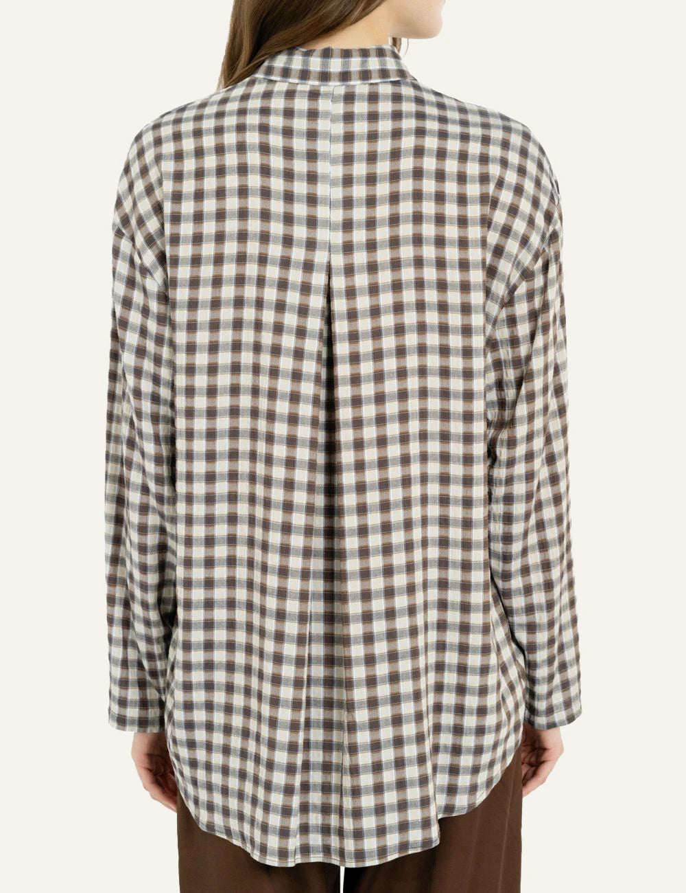 Philosophy women's brown plaid oversized shirt back view