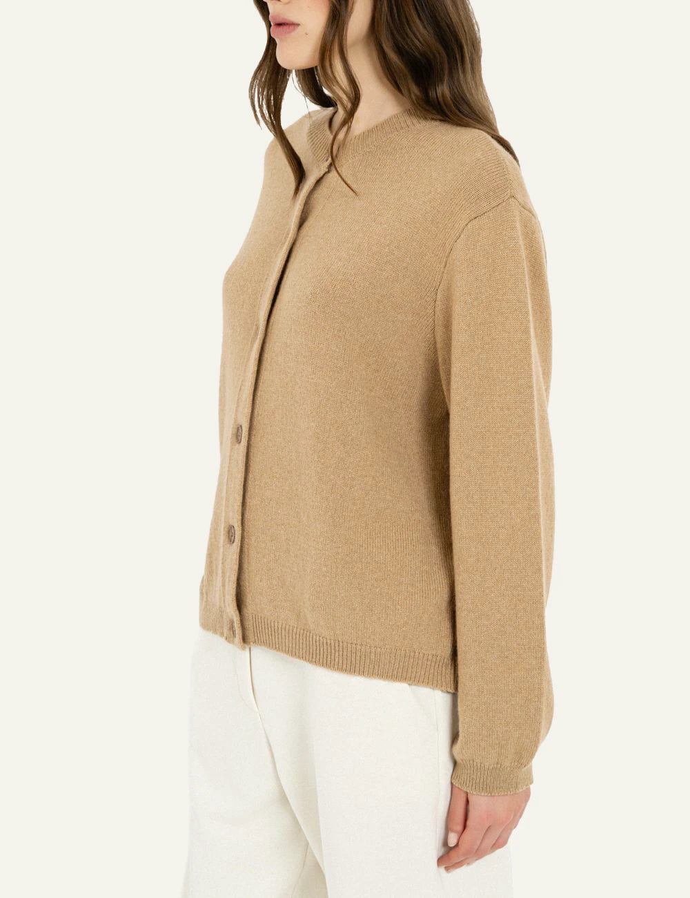 Philosophy women's camel cashmere cropped cardigan side