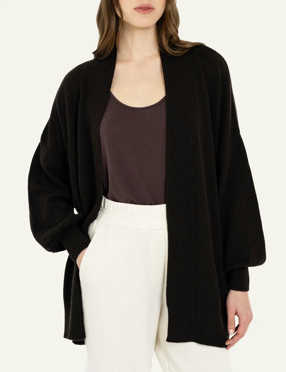 Philosophy women's dark brown cashmere long cardigan model