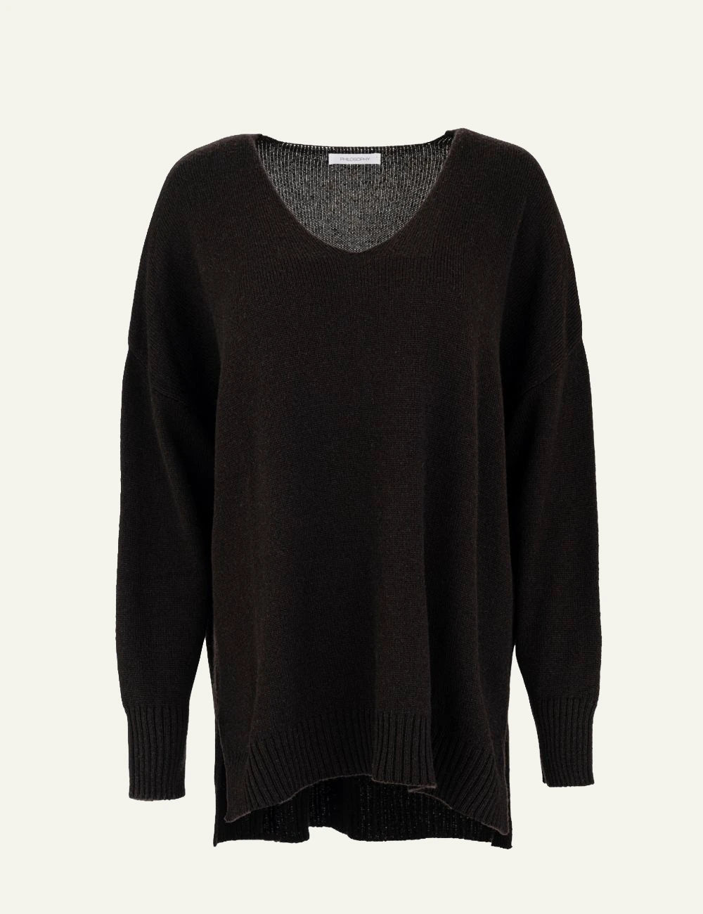Philosophy women's dark brown cashmere V-neck long sweater