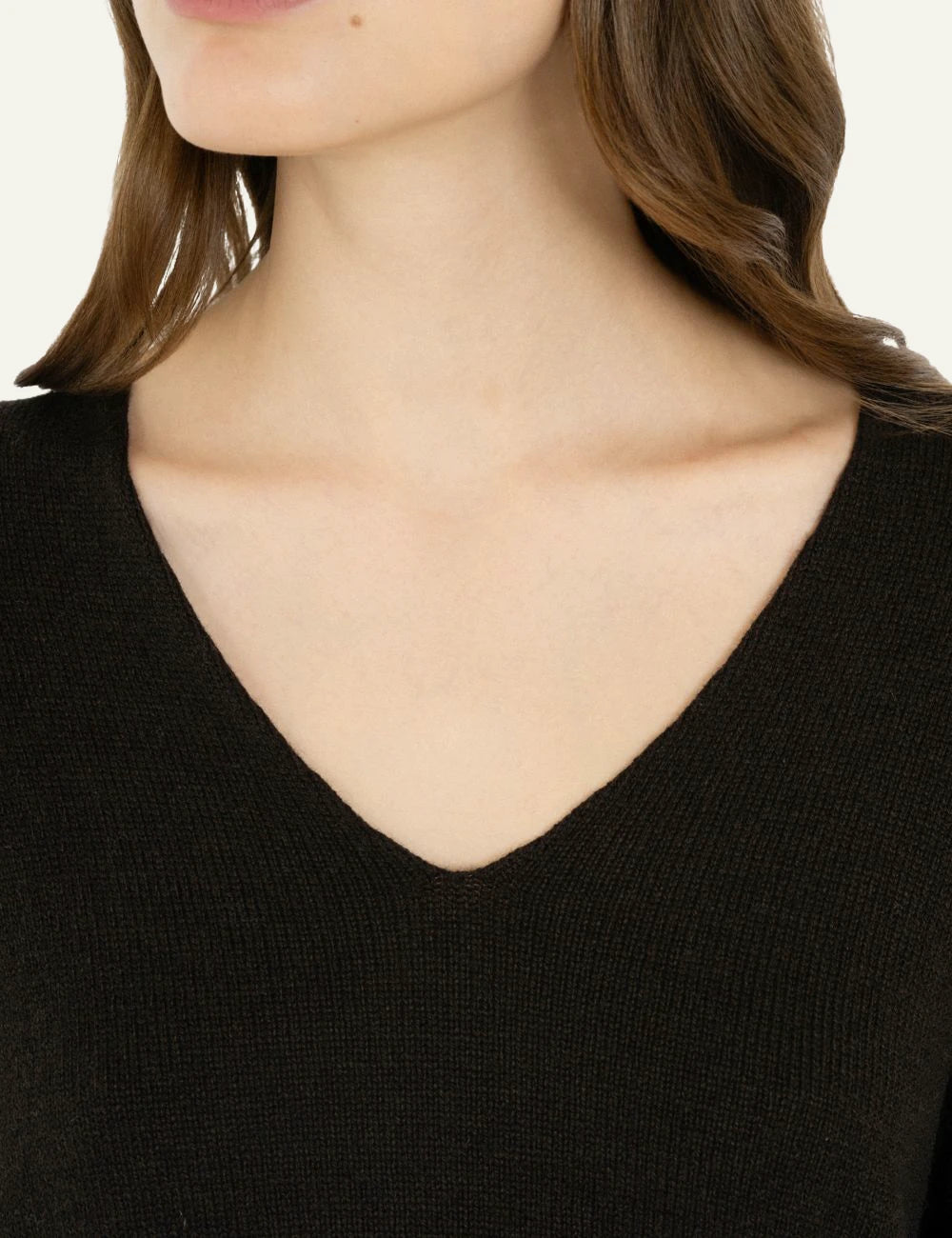 Philosophy women's dark brown cashmere V-neck sweater detail