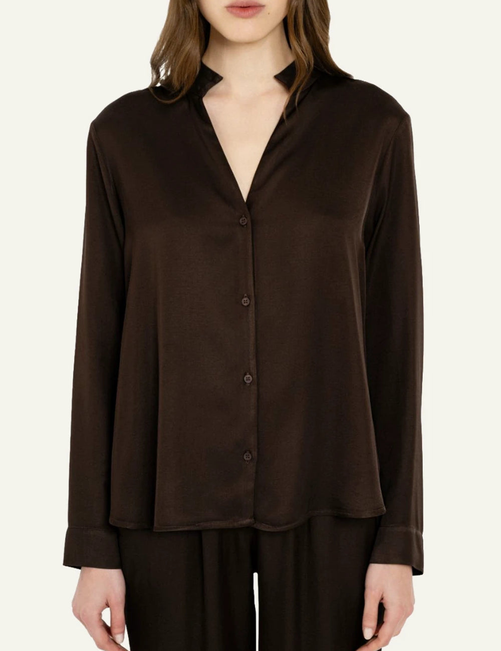 Philosophy women's dark brown satin ECOVERO shirt front view