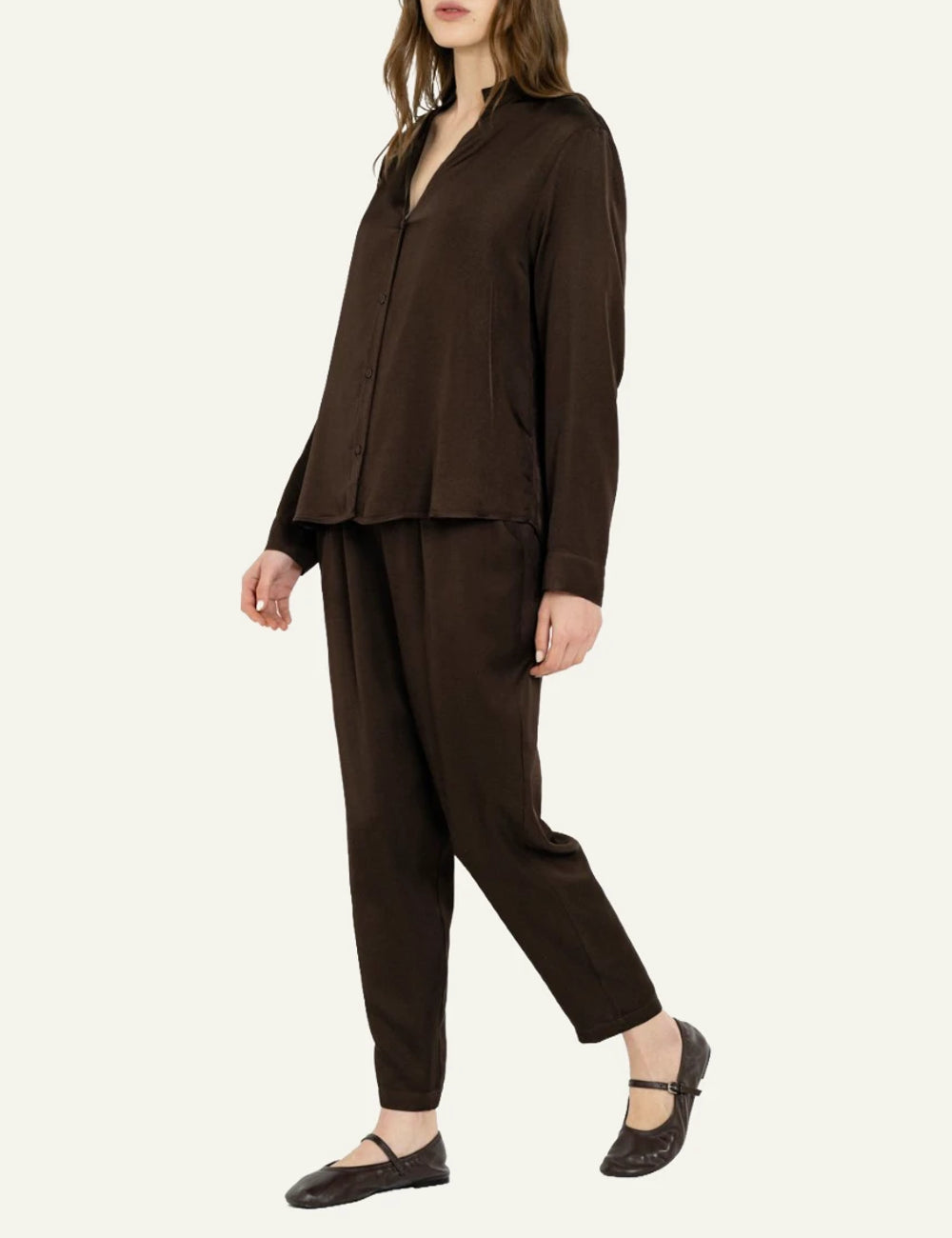 Philosophy women's dark brown satin ECOVERO shirt full look