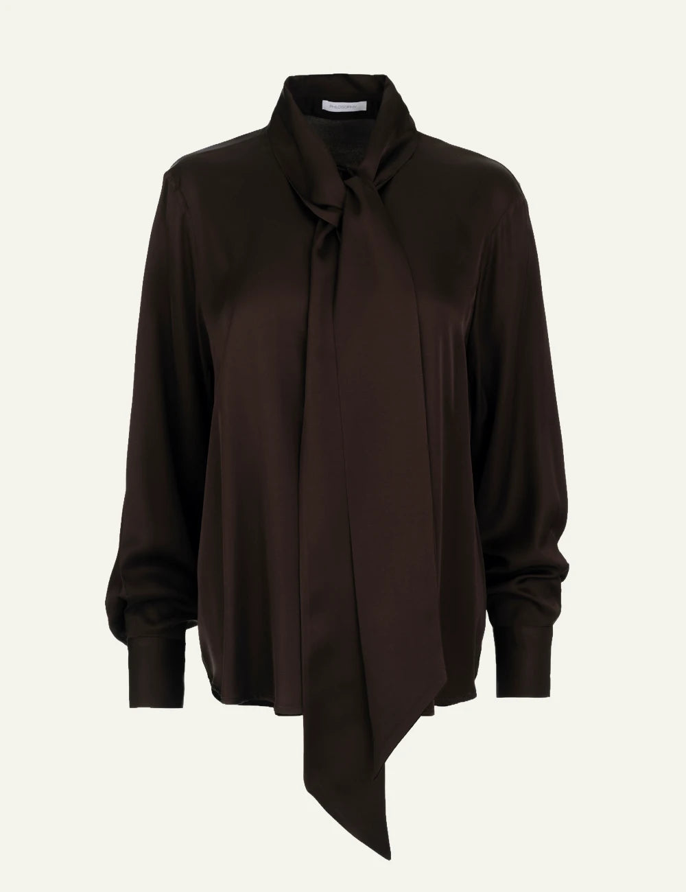 Philosophy women's dark brown satin ECOVERO tie-neck shirt 