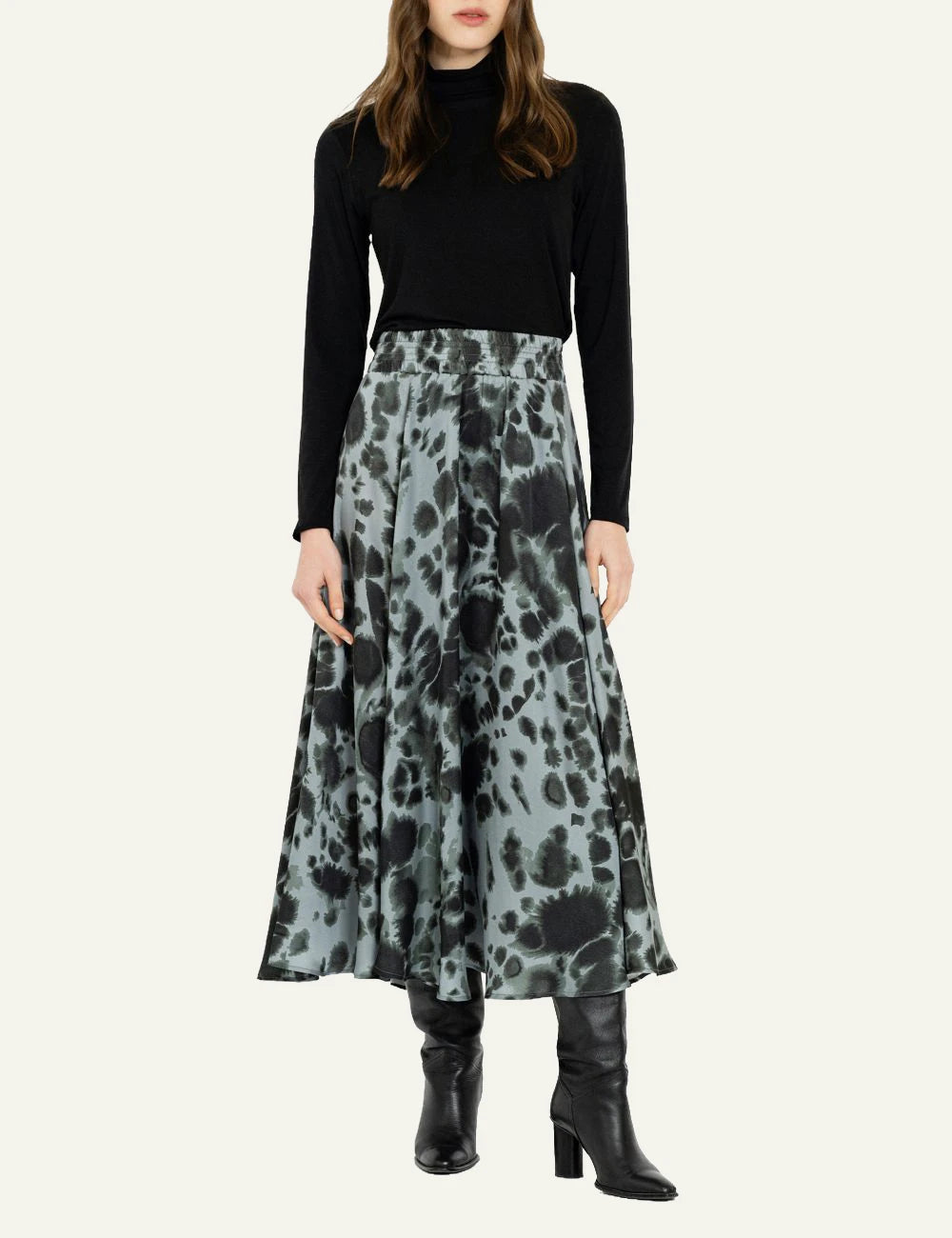 Philosophy women's dusty blue printed satin maxi skirt full look