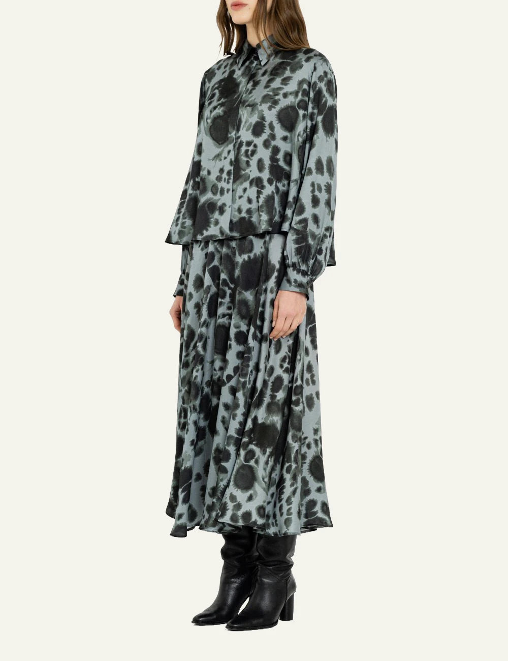 Philosophy women's dusty blue printed satin shirt side view