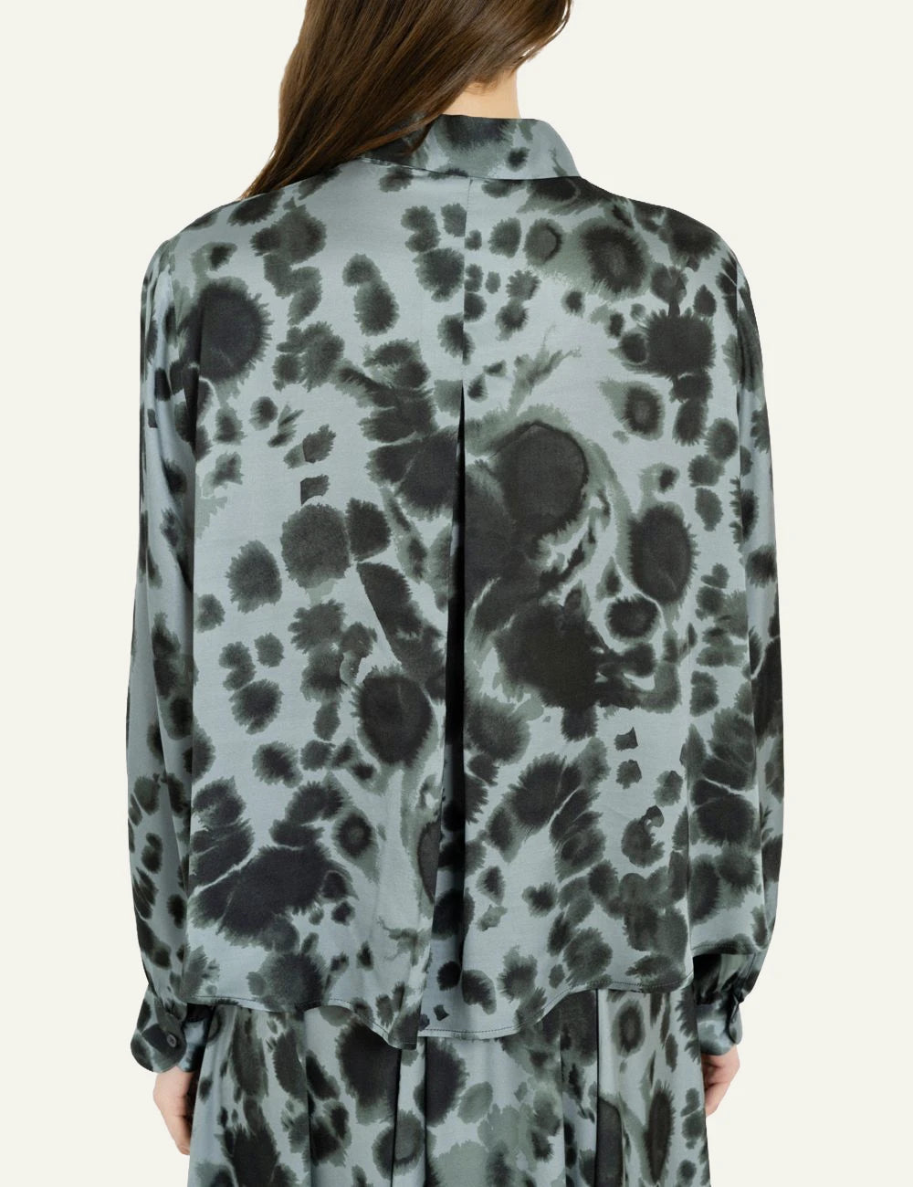 Philosophy women's dusty blue printed satin shirt back view