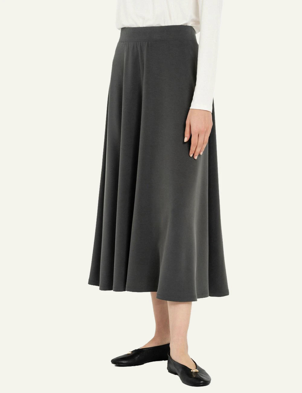 Philosophy women's grey heavy rib sandwashed midi skirt side view