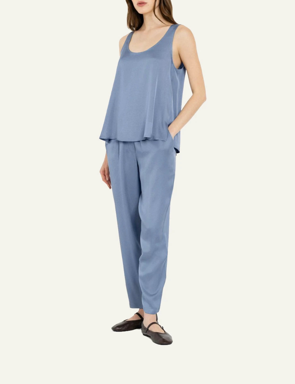 Philosophy women's light blue ECOVERO satin jogger pants full look