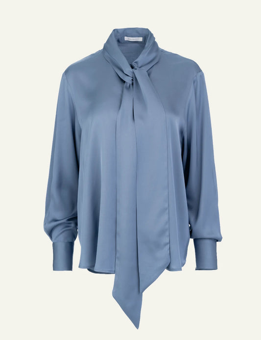 Philosophy women's light blue satin ECOVERO tie-neck shirt