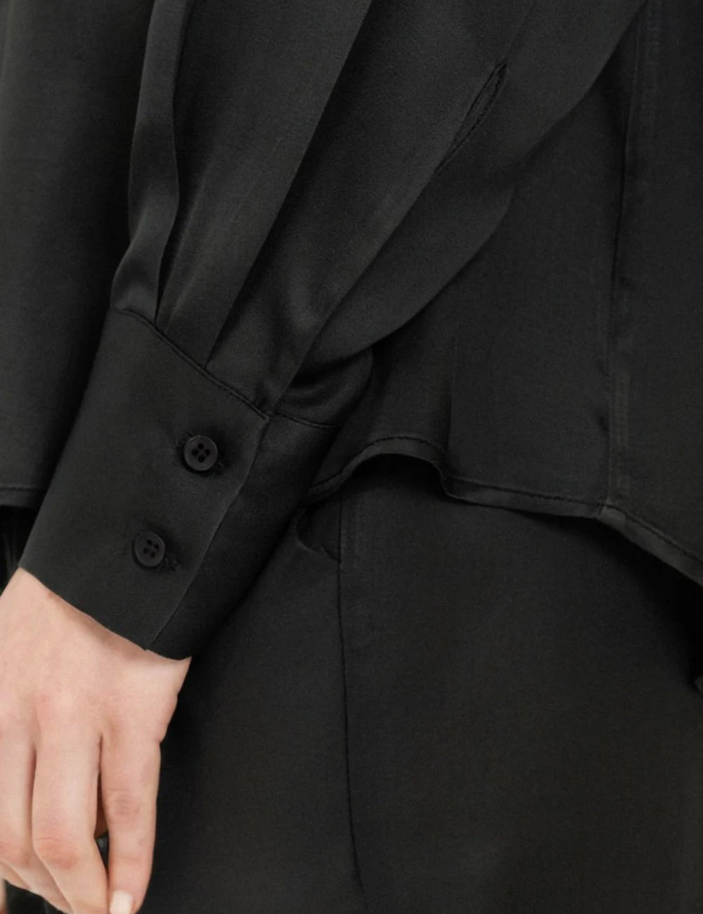 Philosophy women's off-black satin ECOVERO tie-neck shirt buttons detail