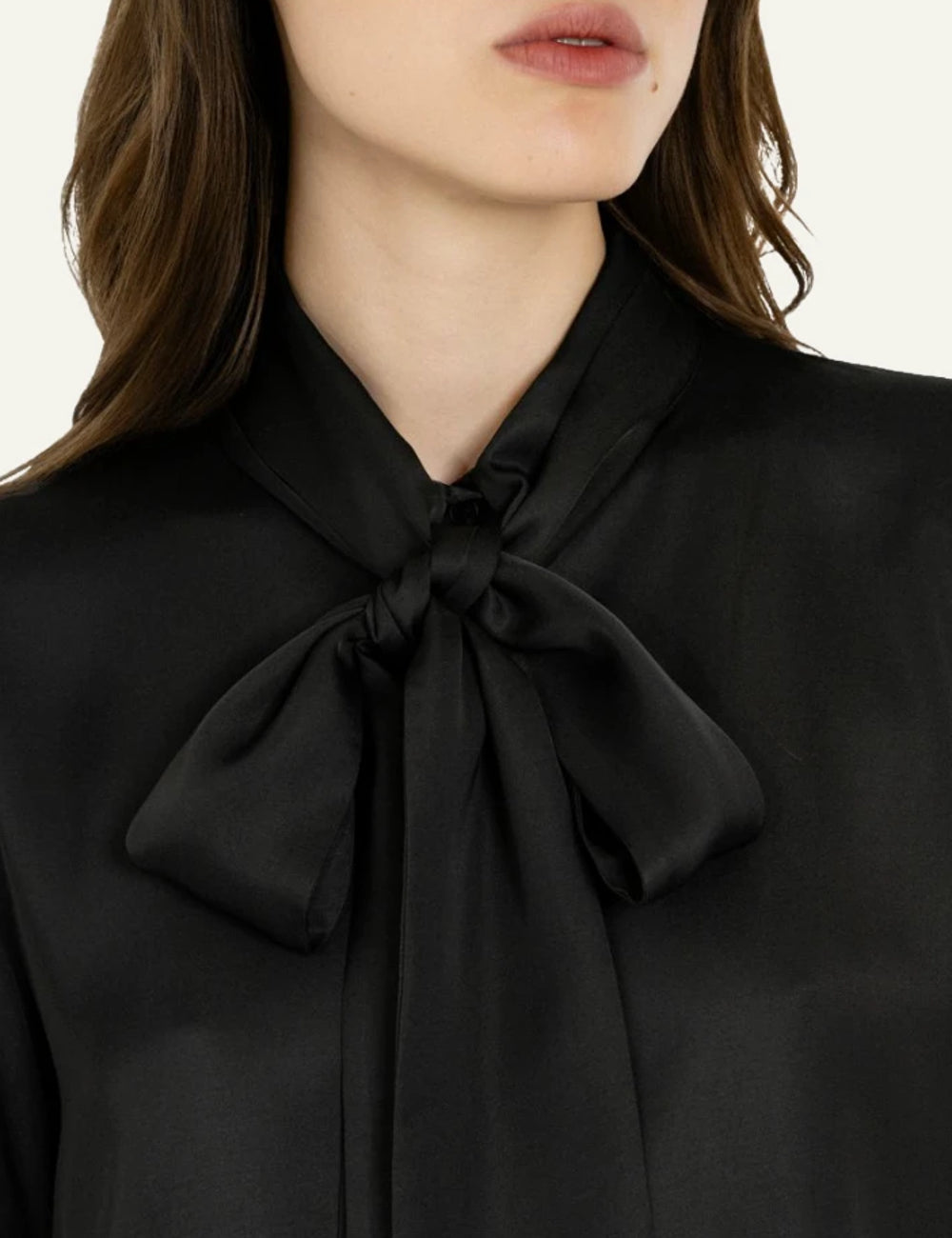 Philosophy women's off-black satin ECOVERO tie-neck shirt bow etail