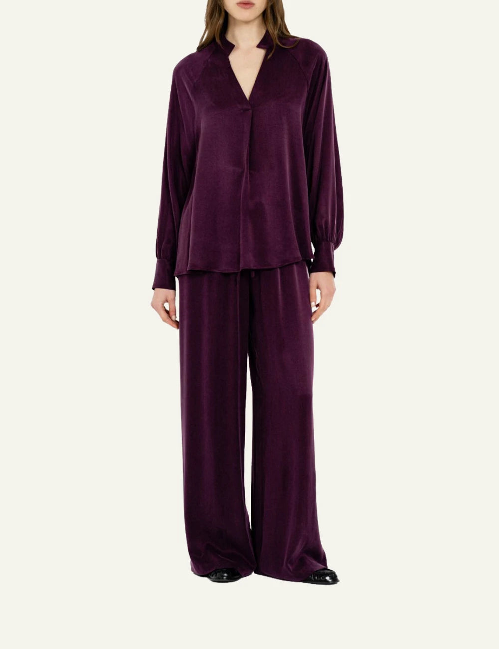 Philosophy women's purple cupro viscose wide leg pants full look