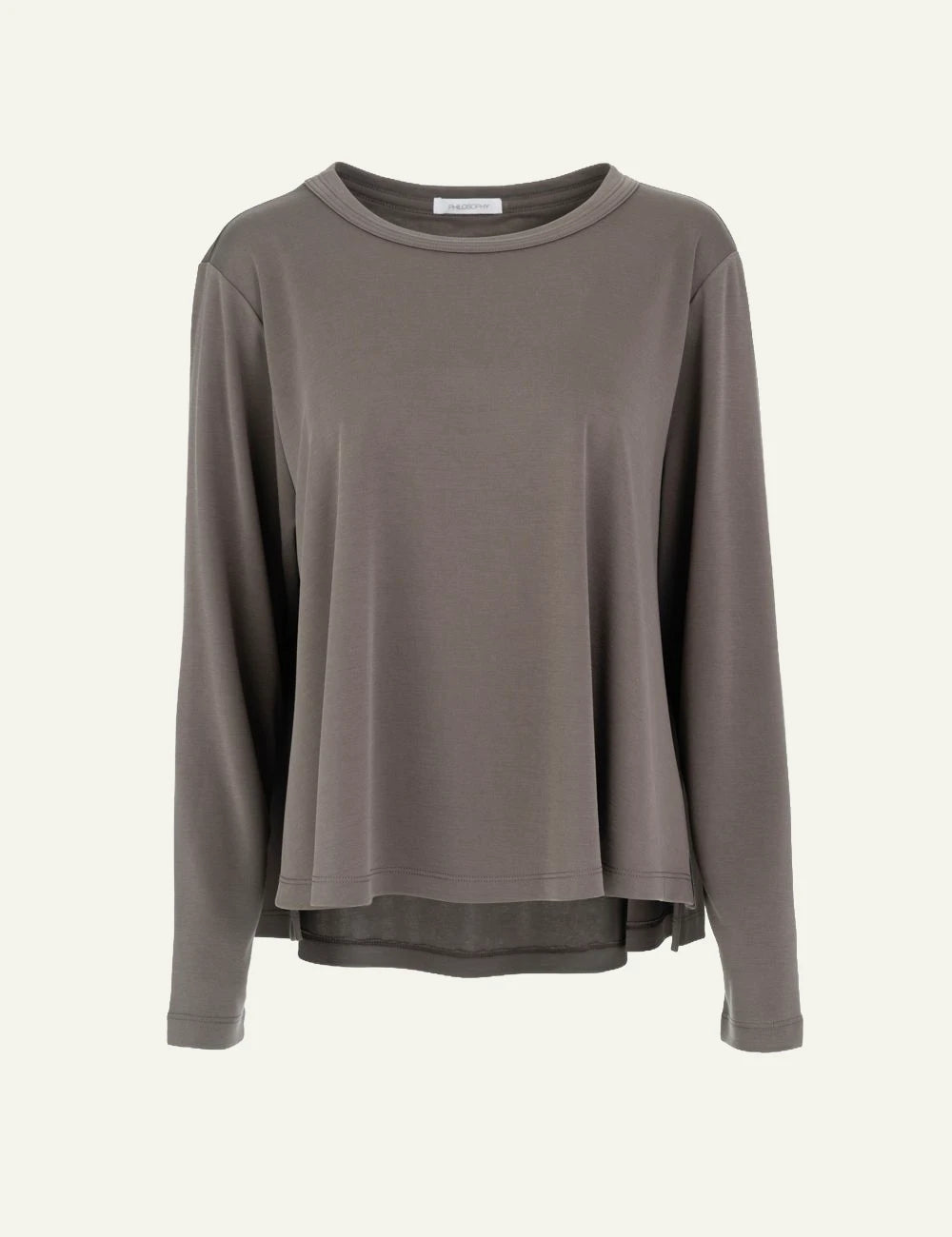 Philosophy women's taupe cupro pique long-sleeve top front view