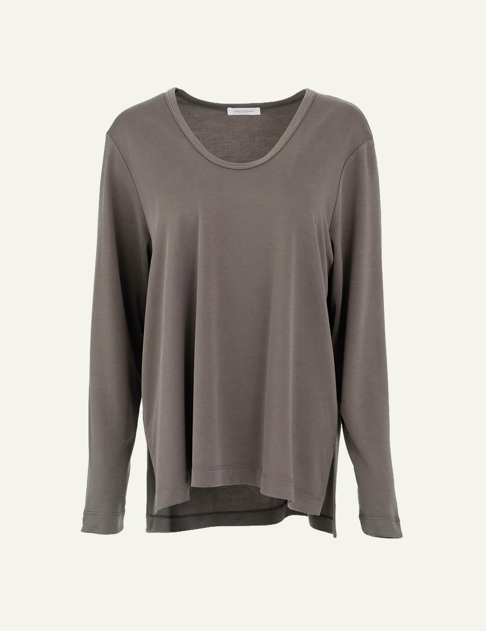 Philosophy women's taupe cupro pique V-neck top front view