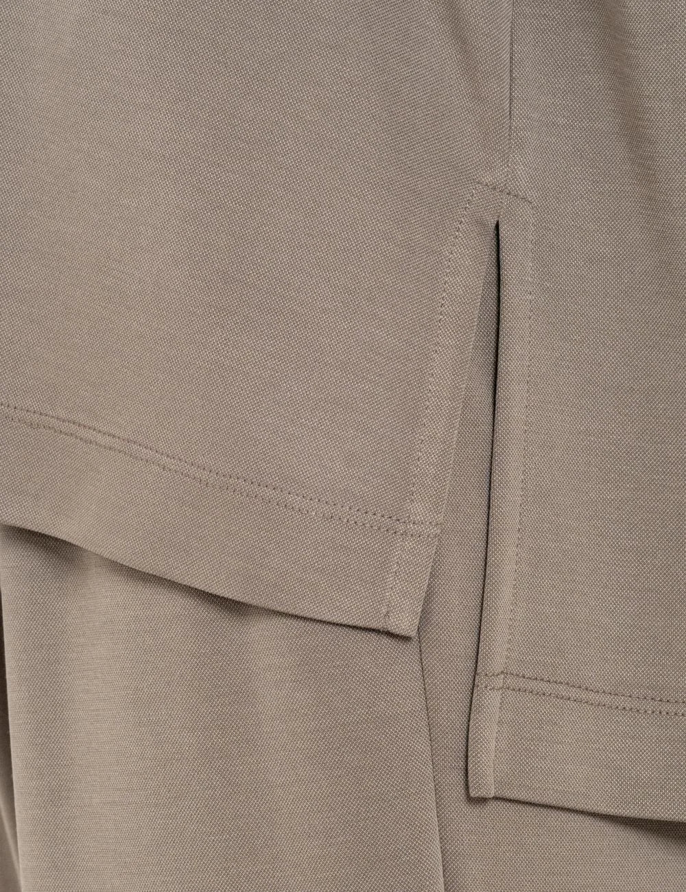 Philosophy women's taupe cupro pique V-neck top close up details
