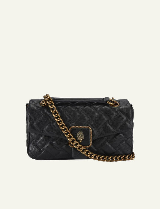 Kurt Geiger London Pimlico black leather quilted bag front view with eagle head clasp