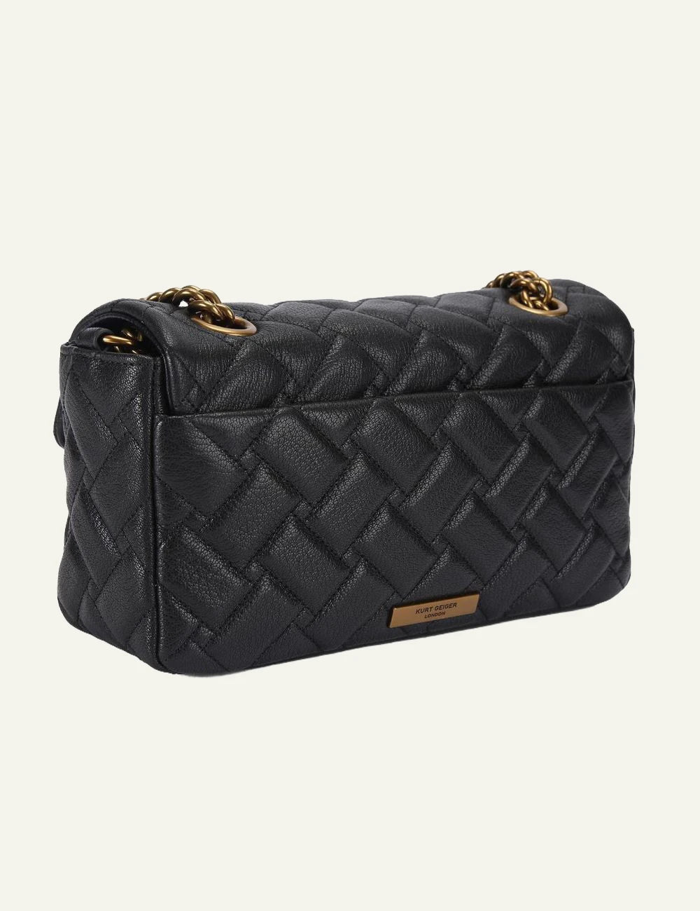 Kurt Geiger Pimlico black leather bag back view with branded metal plate