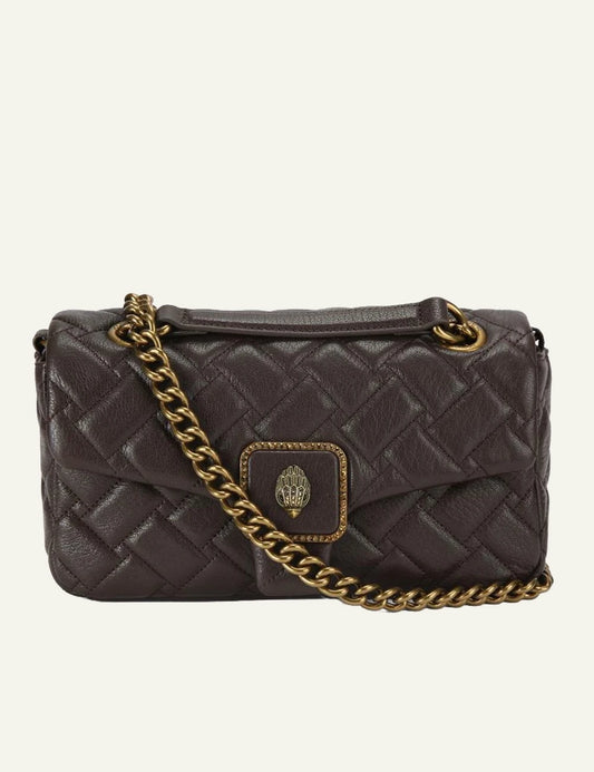 Kurt Geiger London Pimlico brown leather quilted bag front view with eagle head clasp
