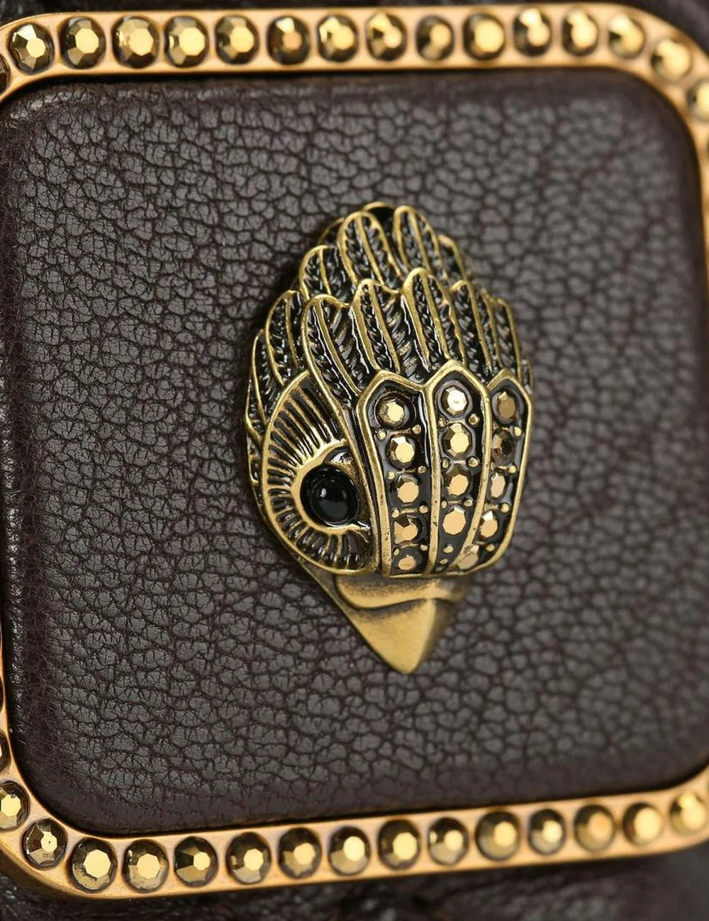Kurt Geiger London eagle head clasp crystal trim brown leather bag detail
