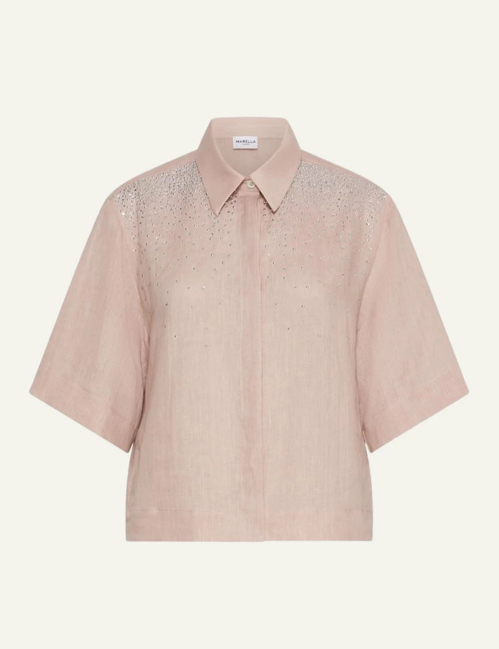 Pink Short Sleeve Shirt With Rhinestone Detail Front Flat