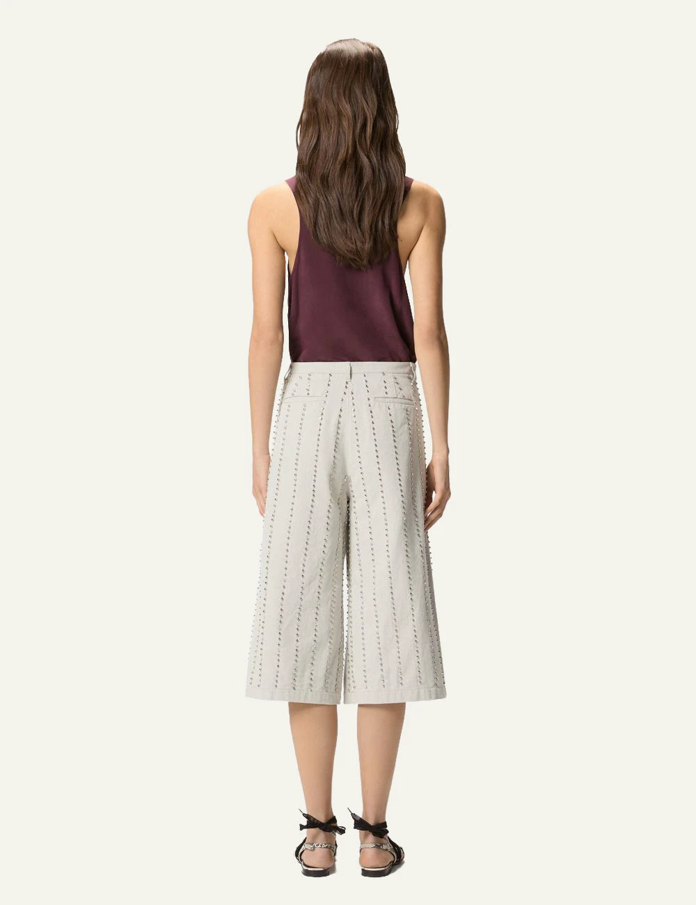 Pinko Babs bermuda beige cotton me crystal embellished stripes back view
