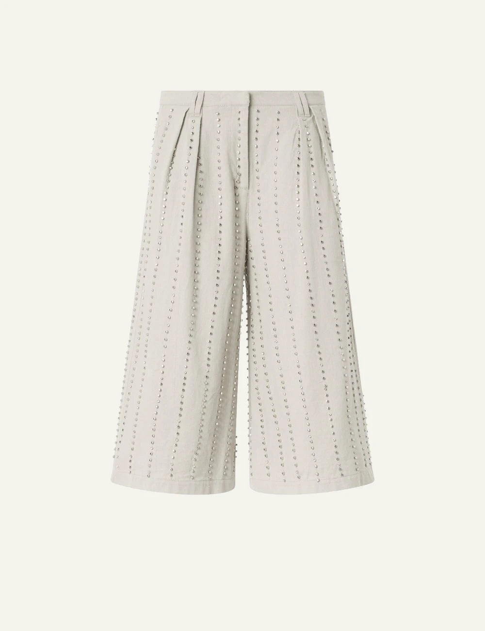 Pinko Babs bermuda beige cotton me crystal embellished stripes front view