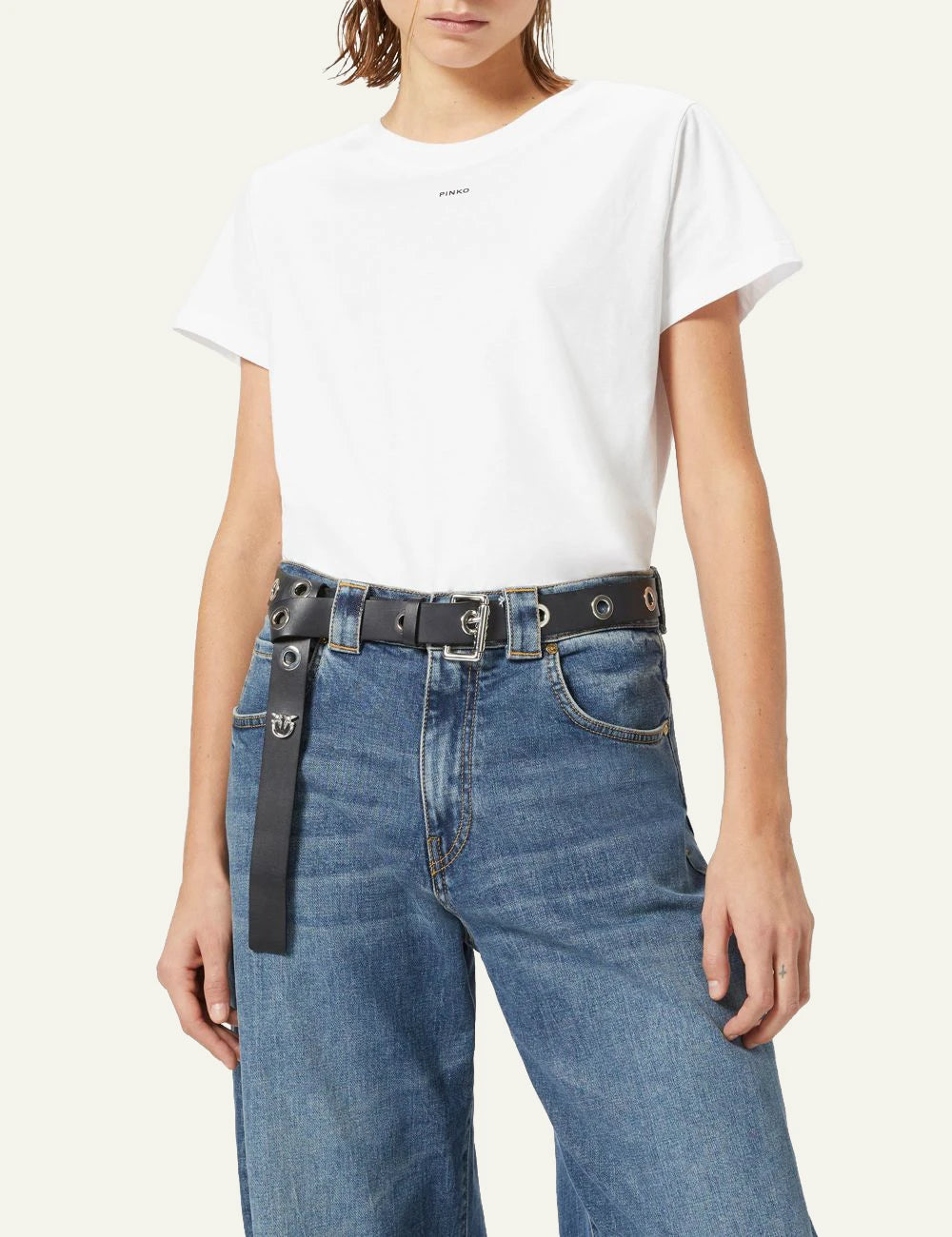 Pinko Basico t-shirt white cotton jersey small logo front model view