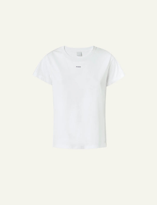 Pinko Basico t-shirt white cotton jersey small logo front flat view