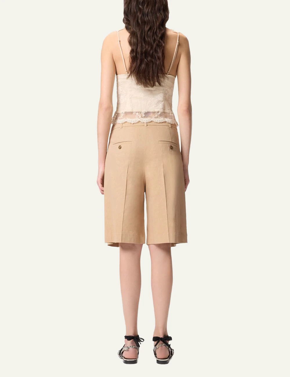 Pinko bermuda beige linen viscose wide leg back view