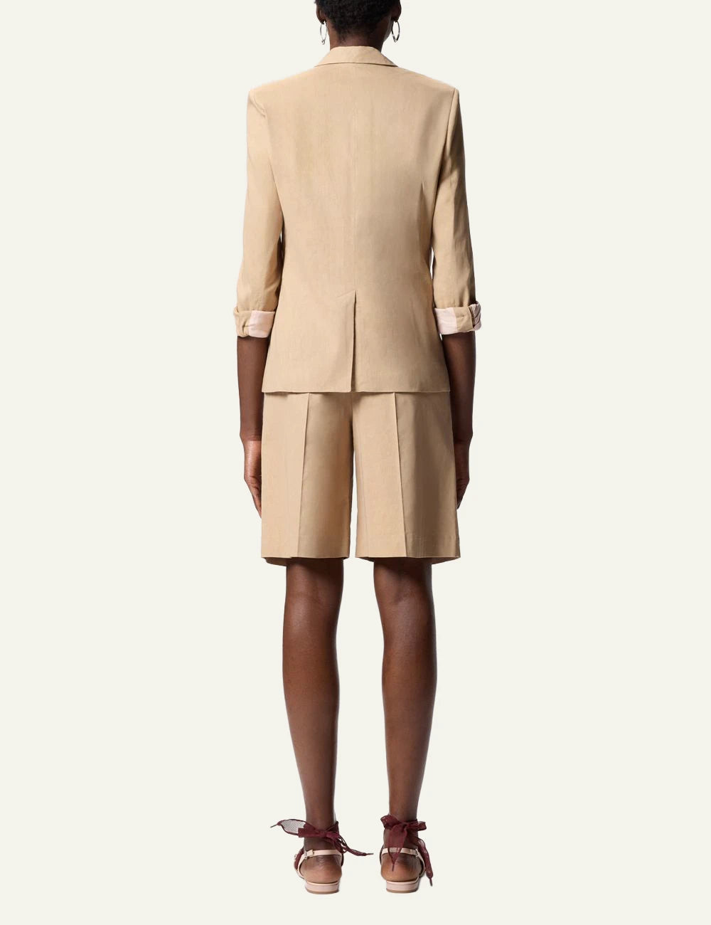 Pinko beige linen viscose blazer single button back view