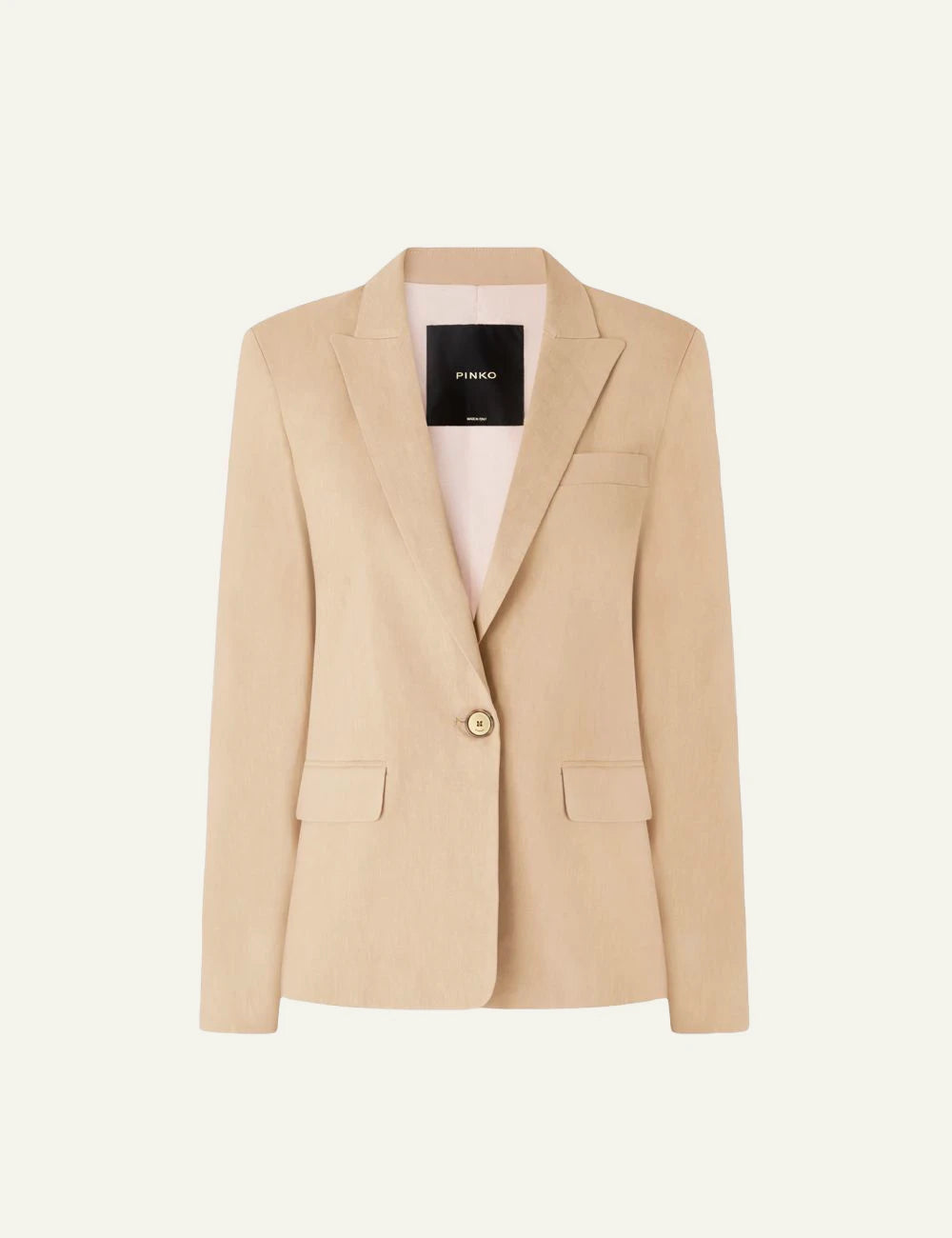 Pinko beige linen viscose blazer single button front flat view