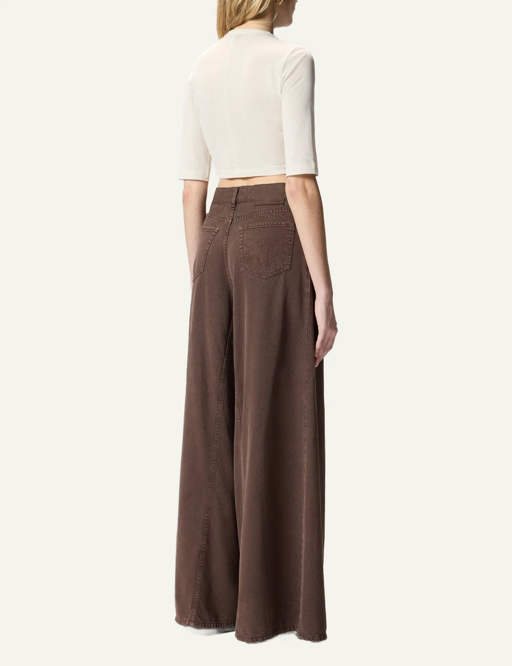 Pinko cropped sweater beige ribbed cotton gold chain neckline back view