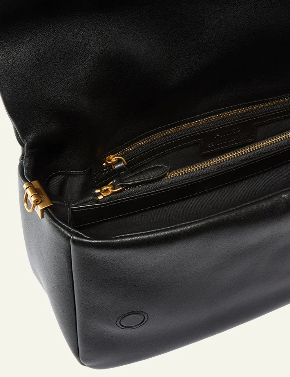 Pinko black leather shoulder bag Love Birds flap top view