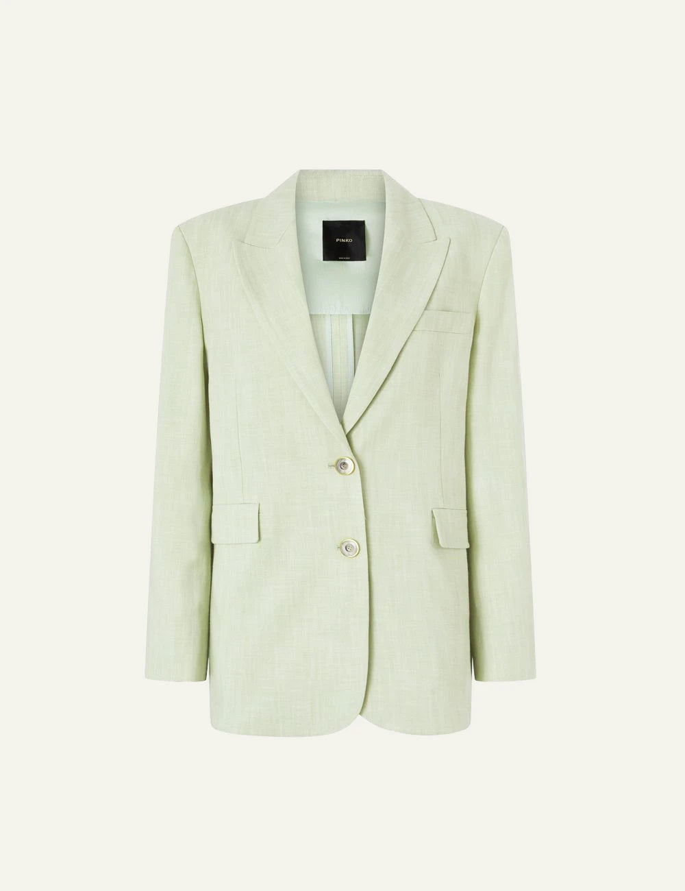 Pinko blazer light green linen effect two buttons front flat view