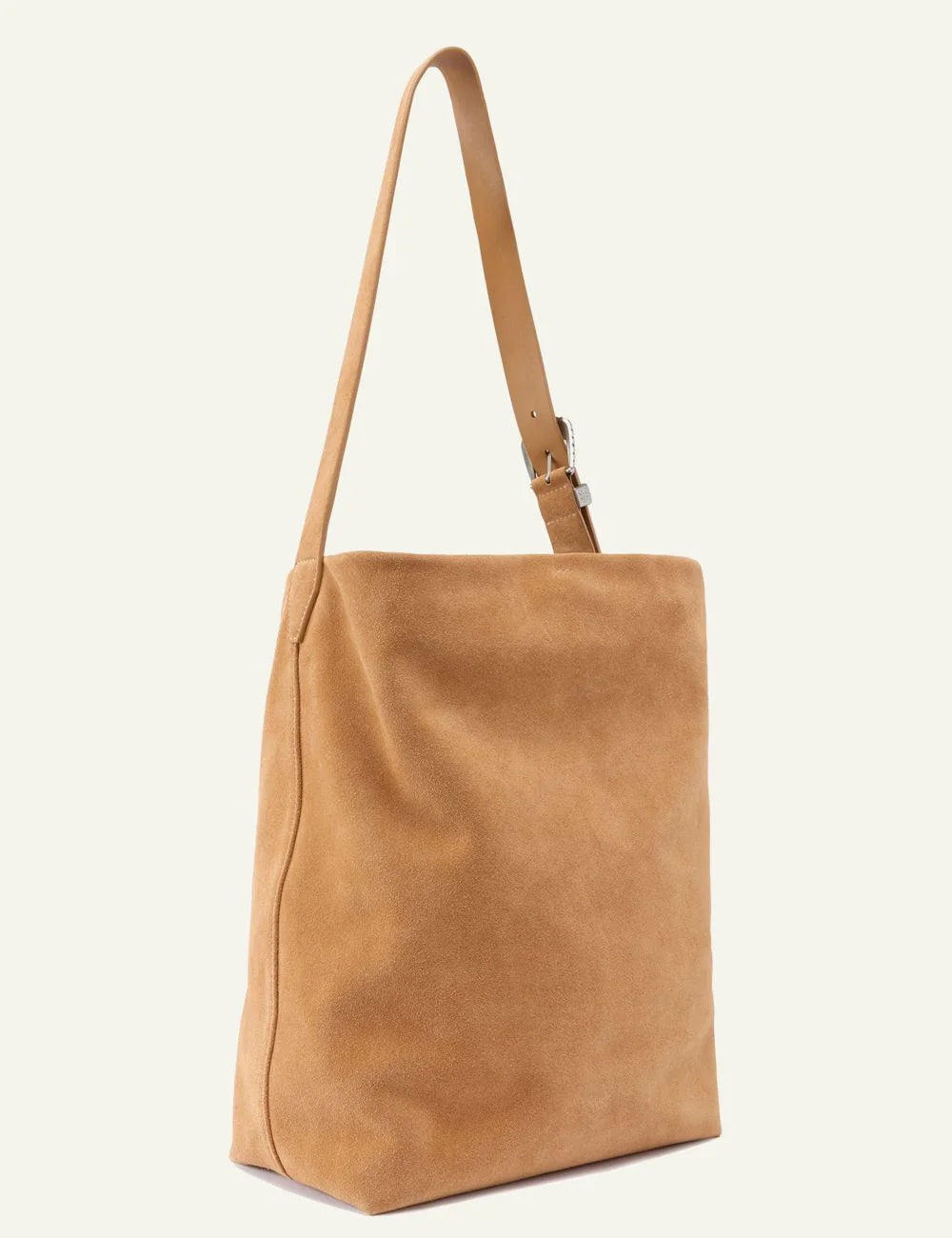 Pinko suede bucket bag camel shoulder view Love Birds logo back view