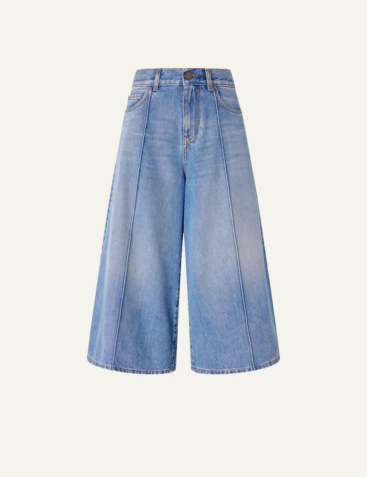 Pinko Burkina denim bermuda wide leg blue front view